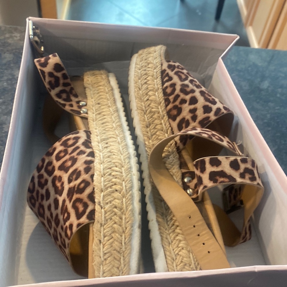 Soda sandals from Buckle. Leopard print, wedge heel